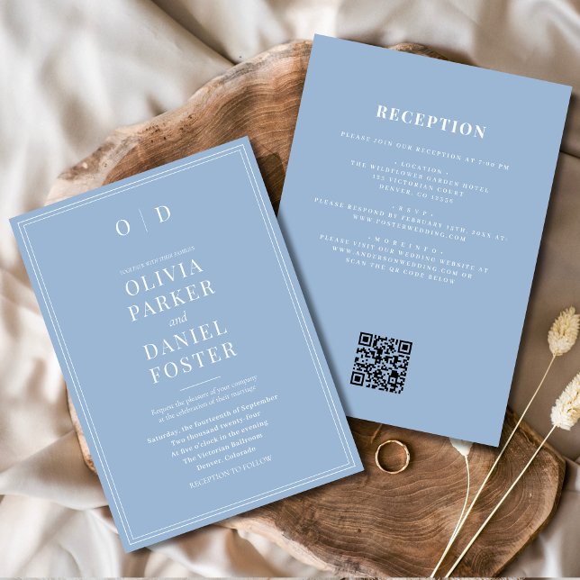 Minimalist Dusty Blue All in One Wedding Invitation (Creator Uploaded)