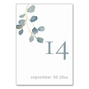 Minimalist Dusty Blue Botanical Wedding Table Number