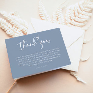 Minimalist Dusty Blue Bridal Shower Thank You Card