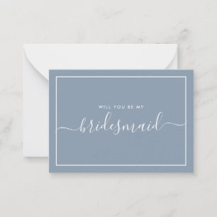 Minimalist Dusty Blue Bridesmaid Proposal Card