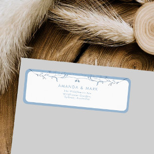 Minimalist Dusty Blue Chinoiserie Floral Wedding Return Address Label