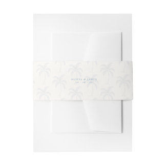 Minimalist Dusty Blue Coastal Palm Tree Wedding Invitation Belly Band