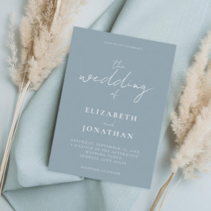 Minimalist Dusty Blue Elegant Calligraphy Wedding Invitation