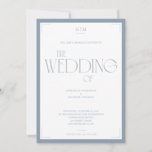 Minimalist Dusty Blue Elegant Monogram Wedding Invitation