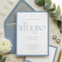 Minimalist Dusty Blue Elegant Monogram Wedding