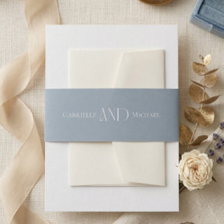 Minimalist Dusty Blue Elegant Monogram Wedding Invitation Belly Band