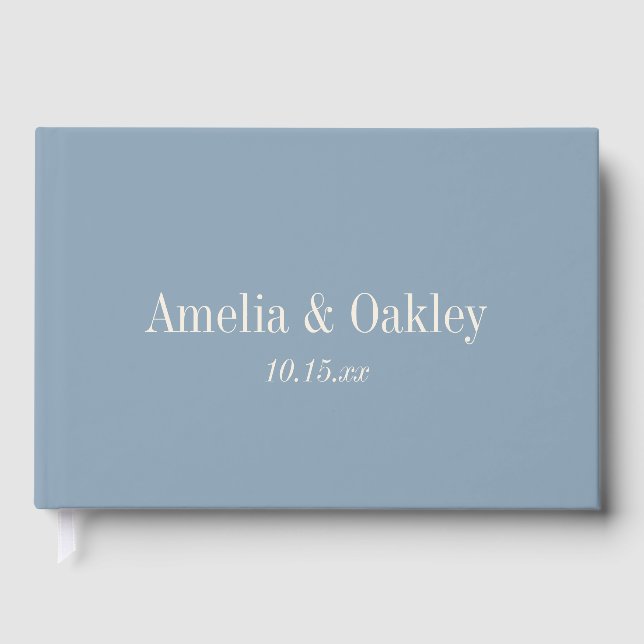 Minimalist Dusty Blue Elegant Wedding Custom Guest Book (Front)