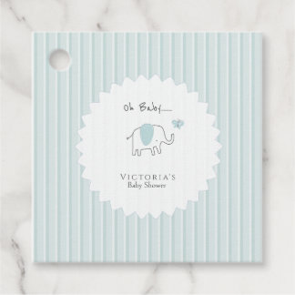 Minimalist Dusty Blue Elephant Baby Shower Favour Tags