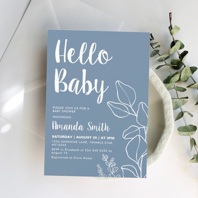 Minimalist Dusty Blue Eucalyptus Baby Shower  Invitation (Creator Uploaded)