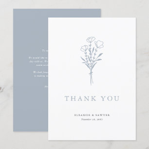 Minimalist Dusty Blue Floral Bouquet Wedding Thank You Card