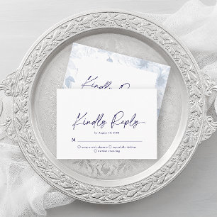 Minimalist Dusty Blue Floral RSVP Card