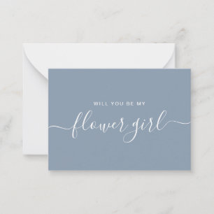 Minimalist Dusty Blue Flower Girl Proposal Card