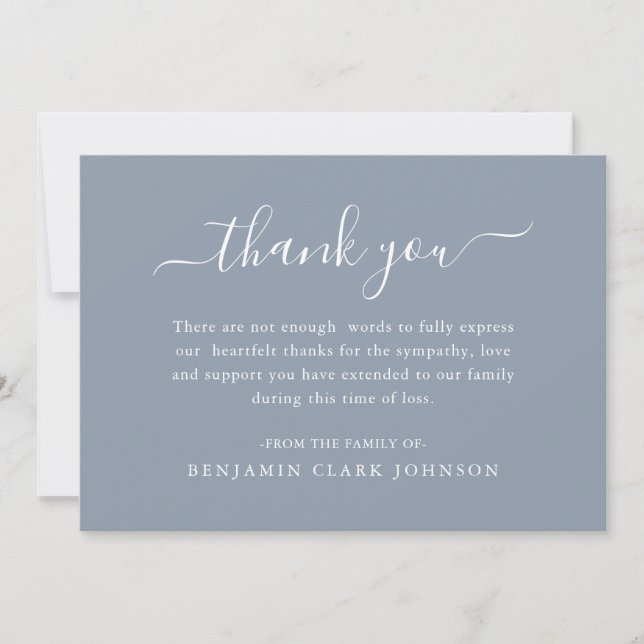Minimalist Dusty Blue Funeral Bereavement Sympathy Thank You Card (Front)