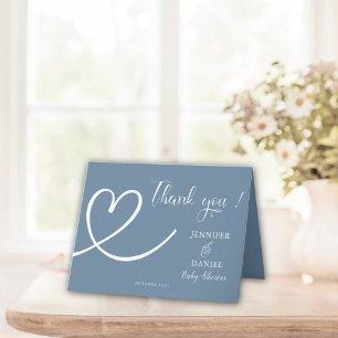 Minimalist Dusty Blue Heart Elegant Baby Shower Thank You Card