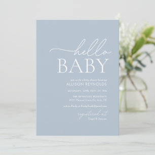Minimalist Dusty Blue Hello Baby Shower Invitation