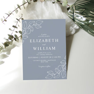 Minimalist Dusty Blue Line Art Botanical Wedding  Invitation