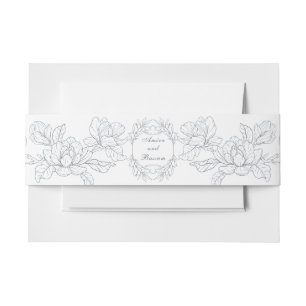 Minimalist dusty blue Magnolia Floral Invitation Belly Band