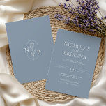 Minimalist Dusty Blue Modern Classic Wedding Invitation<br><div class="desc">Minimalist Dusty Blue Modern Classic Wedding Invitation. Monogram at the back.</div>
