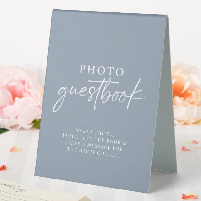 Minimalist Dusty Blue Modern Photo Guestbook (In SItu (Wedding))