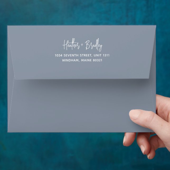 Minimalist Dusty Blue Modern Wedding Envelope (Hand)