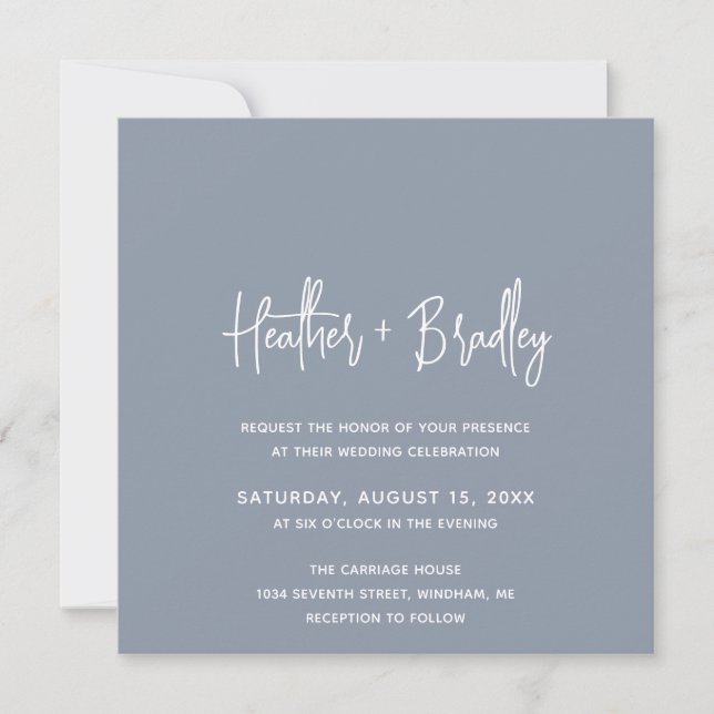 Minimalist Dusty Blue Modern Wedding Invitation (Front)