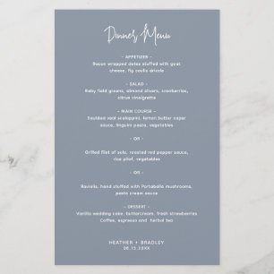 Minimalist Dusty Blue Modern Wedding Menu
