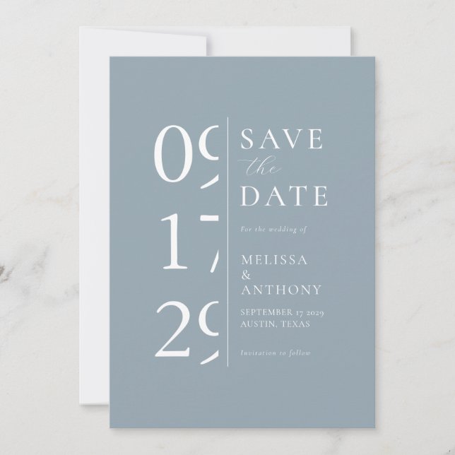 Minimalist Dusty Blue Modern Wedding Save The Date (Front)
