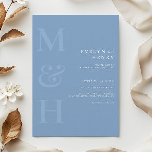 Minimalist Dusty Blue Monogram Simple Wedding Invitation