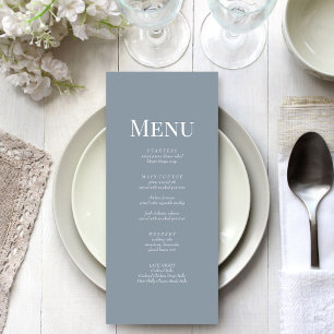 Minimalist Dusty Blue Monogram Wedding Menu Card