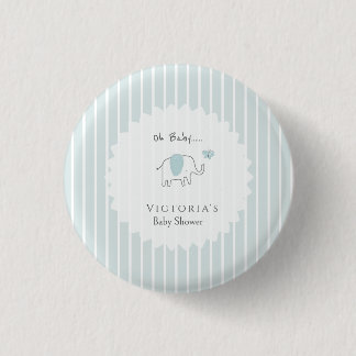 Minimalist Dusty Blue Oh Baby Elephant Baby Shower 3 Cm Round Badge