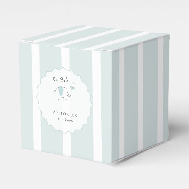 Minimalist Dusty Blue Oh Baby Elephant Baby Shower Favour Box (Front Side)