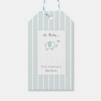 Minimalist Dusty Blue Oh Baby Elephant Baby Shower Gift Tags