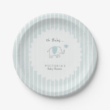 Minimalist Dusty Blue Oh Baby Elephant Baby Shower