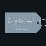 Minimalist Dusty Blue Personalised Congratulations Gift Tags<br><div class="desc">A sophisticated and timeless gift tag featuring a dusty blue background with elegant script and modern typography in white. Perfect for adding a personalised touch to wedding gifts,  baby showers,  graduations,  or any celebratory occasion. Customise with your family name or message for a stylish and thoughtful finishing touch.</div>