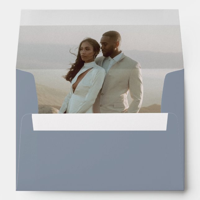 Minimalist Dusty Blue Photo Modern Wedding Envelope (Back (Bottom))