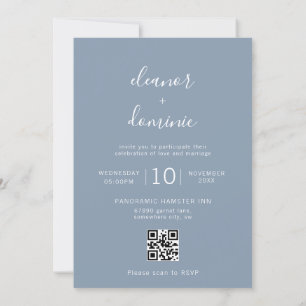 Minimalist Dusty Blue Photo RSVP QR Code Wedding Invitation