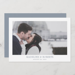Minimalist Dusty Blue Photo Wedding Thank you card