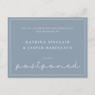 Minimalist Dusty Blue Postponed Wedding Announcement Postcard