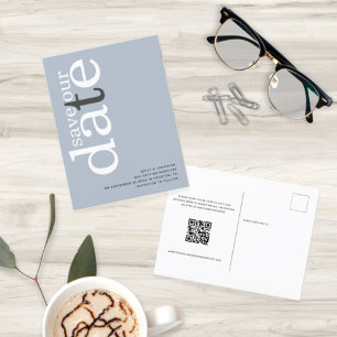 Minimalist Dusty Blue QR Code Text Save The Date   Postcard