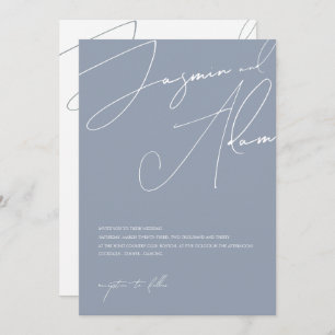 Minimalist Dusty Blue Script Typography Wedding Invitation