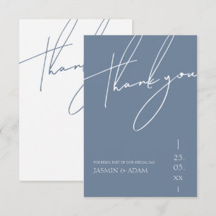 Minimalist Dusty Blue Script Typography Wedding Thank You Card