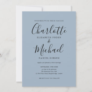 Minimalist Dusty Blue Signature Script Wedding Invitation