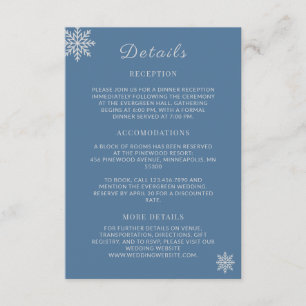 Minimalist Dusty Blue Silver Winter Wedding Detail Enclosure Card
