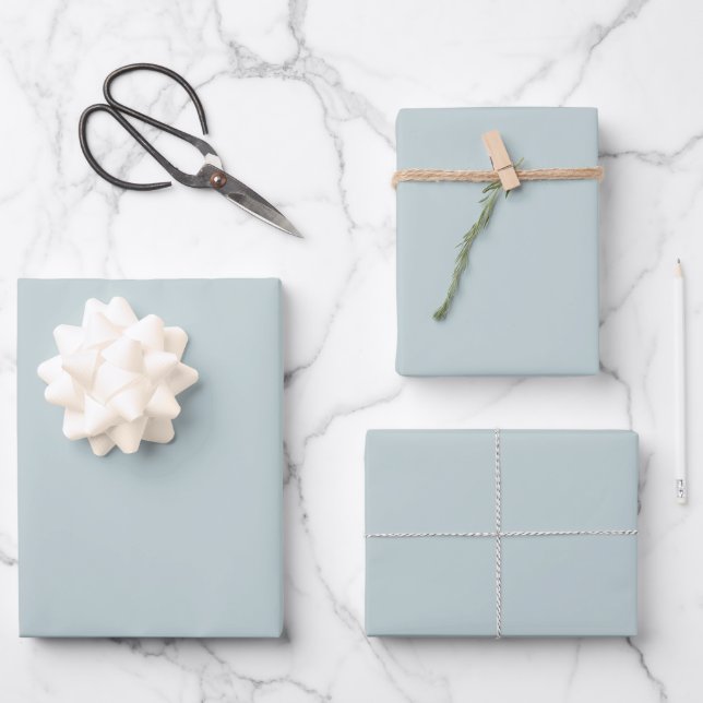 Minimalist dusty blue solid plain elegant gift wrapping paper sheet (Front)