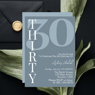 Minimalist Dusty Blue Thirty 30th Birthday Party Invitation