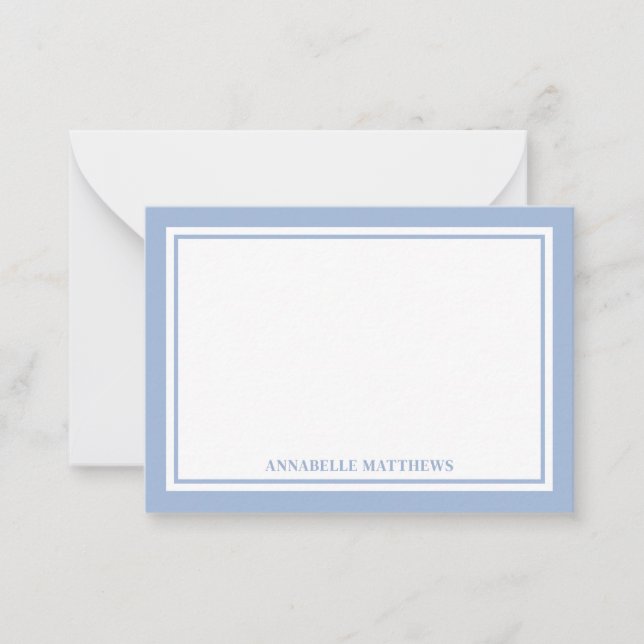 Minimalist Dusty Blue Two Border Monogram Card (Front)