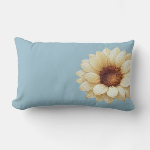 Minimalist Dusty Blue Watercolor Sunflower Lumbar Cushion