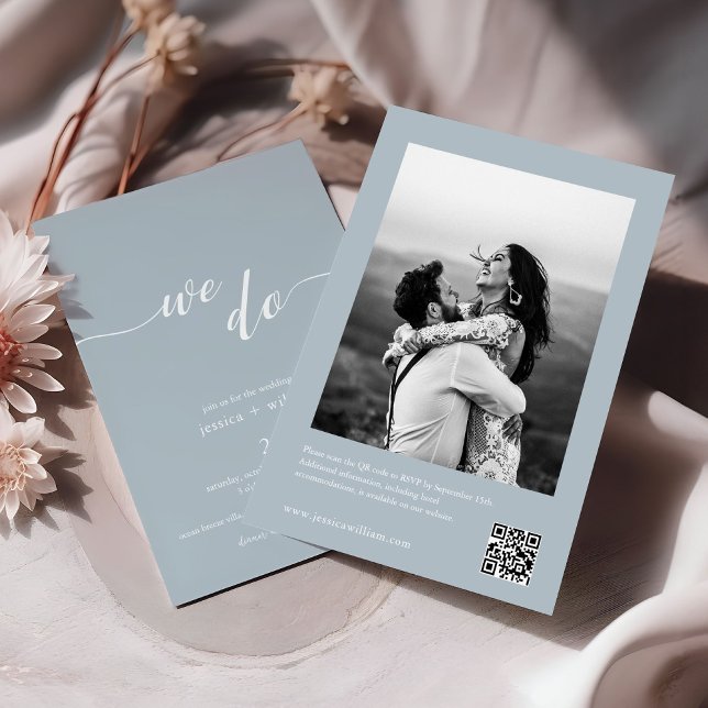 Minimalist Dusty Blue We Do QR Code Photo Wedding Invitation (Creator Uploaded)