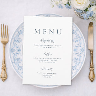 Minimalist Dusty Blue Wedding Menu Card