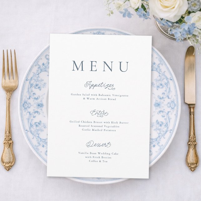 Minimalist Dusty Blue Wedding Menu Card (Creator Uploaded)